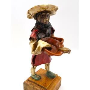 Vintage Mexican Folk Art Paper Mache Figurine Man w Bowl Handmade Doll